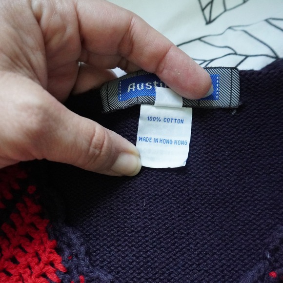 VTG Austin Reed‎ Red Navy Blue Chevron Open Knit Tank Top XL Sleeveless Boho - Picture 6 of 8
